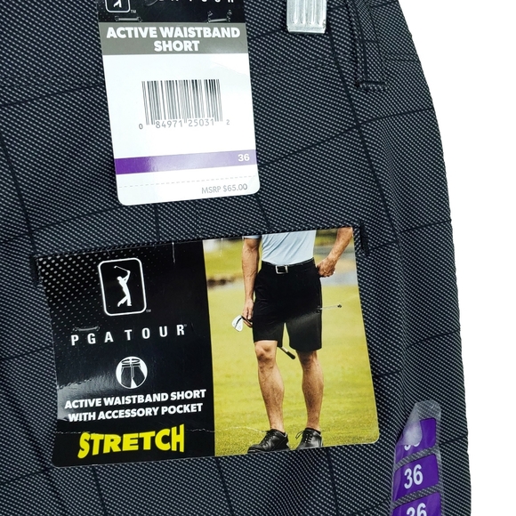 NWT PGA Tour Mens 36 Grey Plaid Stretch Shorts - Picture 5 of 7